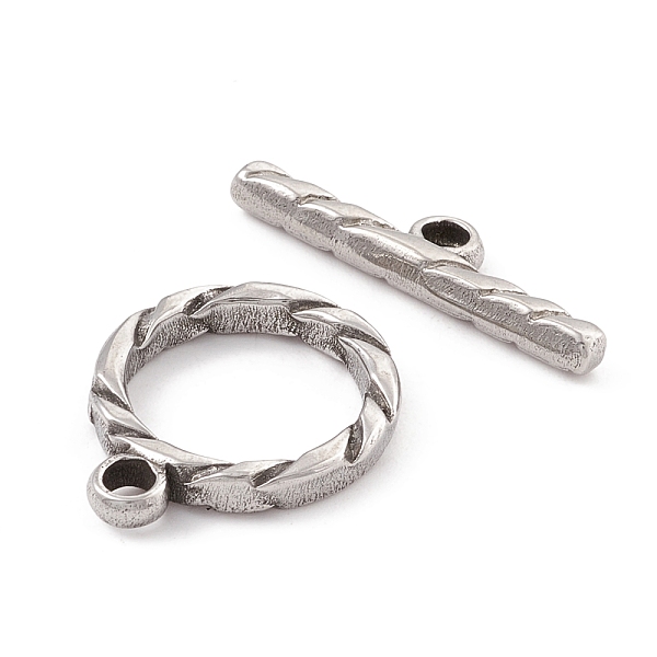 

PandaHall 304 Stainless Steel Toggle Clasps, Twisted Pattern Round Ring, Stainless Steel Color, Round: 19x16x2.5mm, Hole: 2.5mm, T-bar...