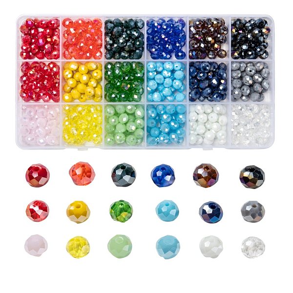 

PandaHall 18 Colors Electroplate Glass Beads, Opaque Solid Color, AB Color Plated, Faceted, Rondelle, Mixed Color, 8x6mm, Hole: 1mm, 18..., Multicolor