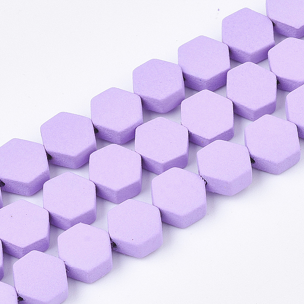 

PandaHall Spray Painted Non-magnetic Synthetic Hematite Beads Strands, Hexagon, Violet, 6.5x6x2.5mm, Hole: 1mm, about 66pcs/strand, 15.7..., Purple