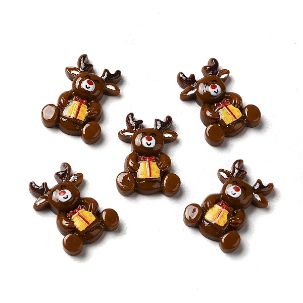 

PandaHall Christmas Opaque Resin Cabochons, Reindeer with Gift, Coconut Brown, 23x16.5x5.5mm Resin Deer Brown