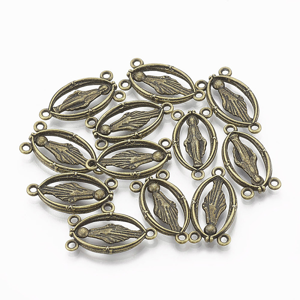 

PandaHall Holy Oval Carved Virgin Mary Tibetan Style Alloy Chandelier Component Links, 3 Loop Connectors, Rosary Center Pieces, Cadmium Free...