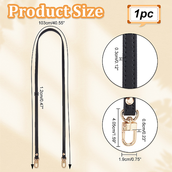 

PandaHall Leather Bag Straps, with Swivel Clasp, Purse Making Supplies, Black, 103.4x1.2x0.3cm Leather Black