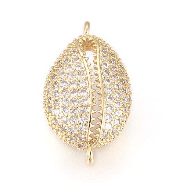 

PandaHall Brass Micro Pave Cubic Zirconia Links, Long-Lasting Plated, Lead Free & Cadmium Free & Nickel Free, Cowrie Shell, Clear, Real 18K...