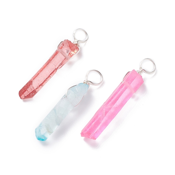 

PandaHall Natural Quartz Dyed Pendants, with Copper Wire Wrapped, Mixed Color, Chip, Silver, 29~34x4.5~5.5x4.5~6mm, Hole: 4mm Other Quartz..., Multicolor
