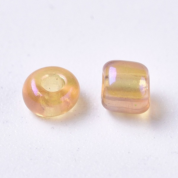 

PandaHall Round Glass Seed Beads, Transparent Colours Rainbow, Round, Goldenrod, Size: about 3mm in diameter, hole:1mm, about 2222pcs/100g..., Gold
