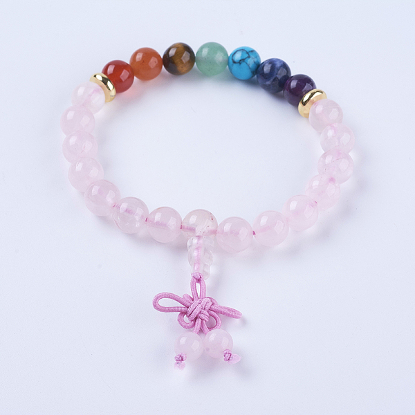 

PandaHall Chakra Jewelry, Natural Gemstone and Rose Quartz Stretch Mala Bead Bracelets, with Rubber and Alloy Findings, Golden, 2 inch(50mm)...