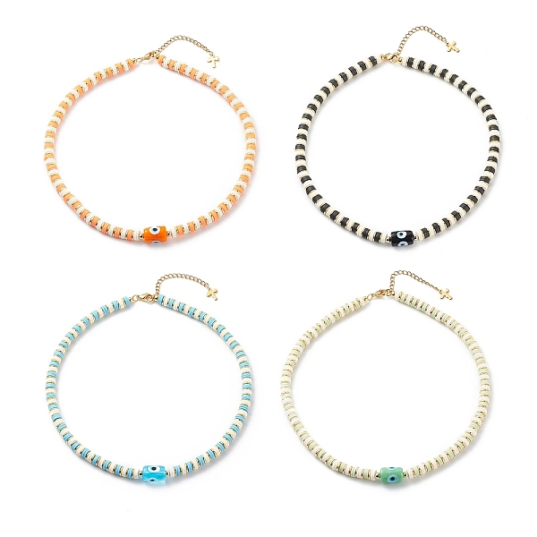 

PandaHall 4Pcs 4 Color Lampwork Evil Eye & Polymer Clay Heishi Beaded Necklaces Set, Preppy Jewelry for Woman, Mixed Color, 15.94 inch..., Multicolor