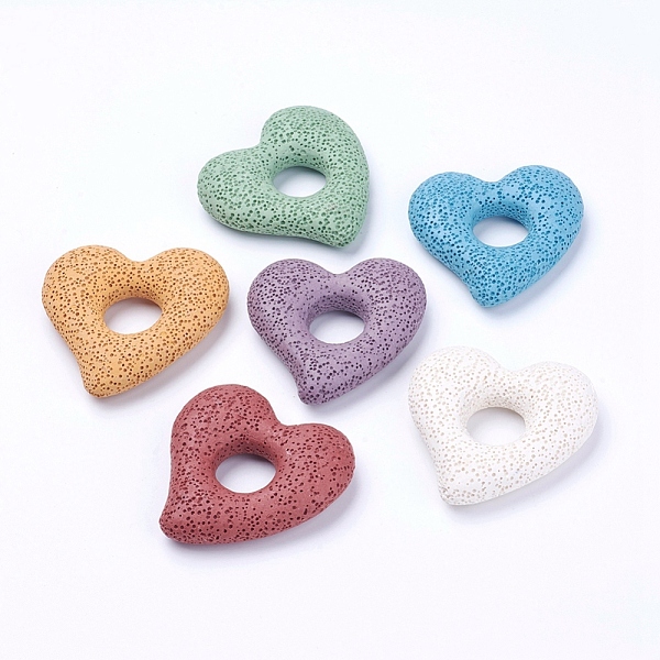 

PandaHall Natural Lava Rock Big Pendants, Dyed, Heart, Mixed Color, 55x52x13mm, Hole: 15.5mm Lava Rock Heart Multicolor