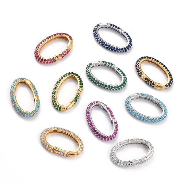 

PandaHall Brass Micro Pave Cubic Zirconia Spring Gate Rings, Long-Lasting Plated, Oval, Mixed Color, 18.5x29.5x4mm, Hole: 22x12mm Brass..., Multicolor