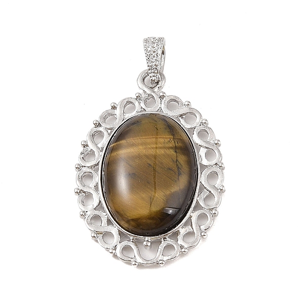 

PandaHall Natural Tiger Eye Pendants, with Platinum Tone Alloy Findings, Oval Charms, 41x28.5x7.5mm, Hole: 7.2x4mm Tiger Eye Oval