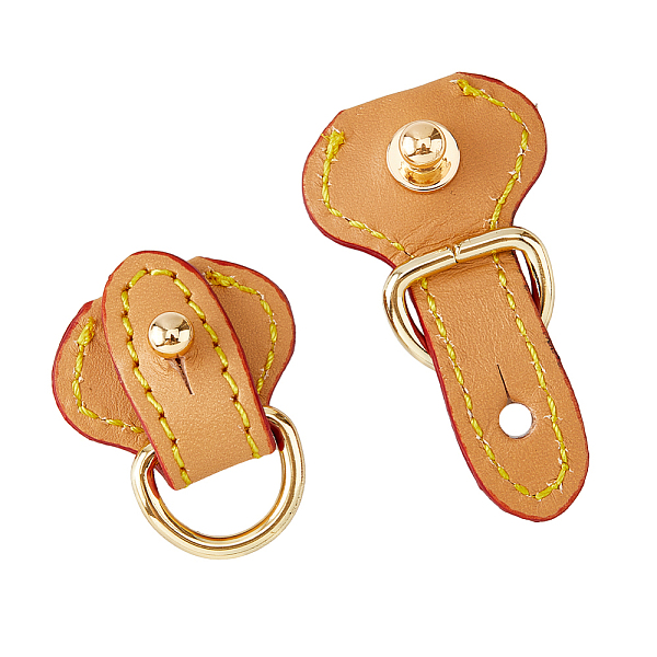 PandaHall Leather Short Suspension Straps, Anti-Wear D-Ring Buckle for Bag Strap Fittings, with Light Gold Alloy Findings, PeachPuff...