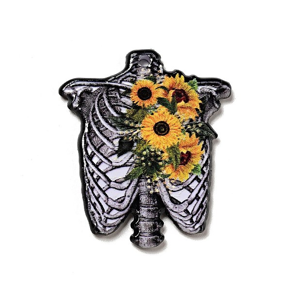 

PandaHall Halloween Printed Acrylic Pendants, Sunflower Charms, Skeleton Pattern, 37x30x2.5mm, Hole: 1.8mm Acrylic Skeleton