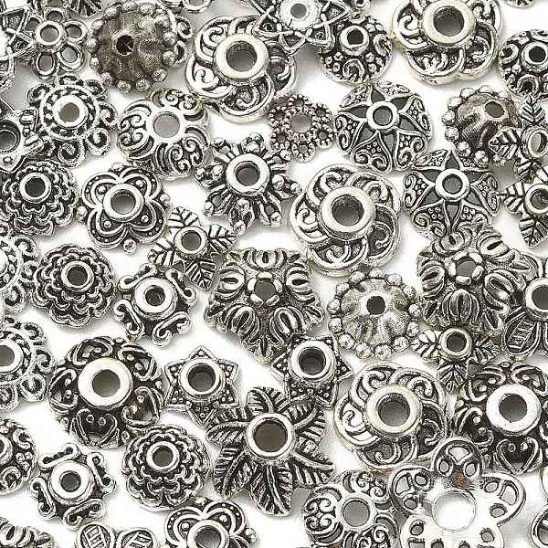 

PandaHall 100Pcs 20 Styles Tibetan Style Alloy Bead Caps, Flower, Antique Silver, 5~11x5~11x2~5mm, Hole: 1~2mm, 5pcs/style Alloy