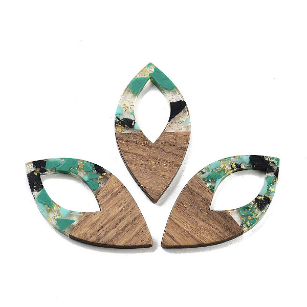 

PandaHall Walnut Wood Pendants, Resin & Gold Foil, Oval, Pale Turquoise, 47.5x24x3.5mm, Hole: 2mm Wood Oval