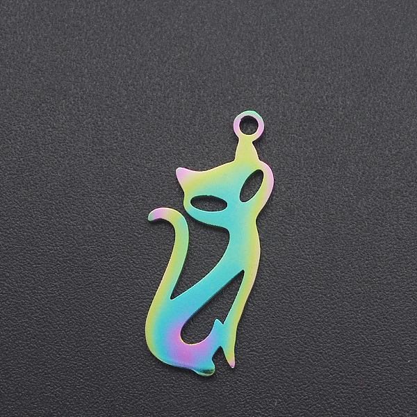 

PandaHall Ion Plating(IP) 201 Stainless Steel Pendants, Cat Shape, Laser Cut, Rainbow Color, 22x9.5x1mm, Hole: 1.6mm 201 Stainless Steel Cat...