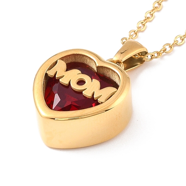 

PandaHall Mom Necklace for Birthday Mother's Day Gift, Heart Cubic Zirconia Pendant Necklace, 304 Stainless Steel Necklace, Golden, Red...