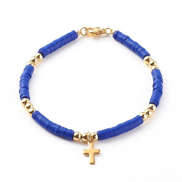 

PandaHall Stretch Bracelets & Charm Bracelets Sets, with Polymer Clay Heishi Beads, Brass Beads and 304 Stainless Steel Cross Pendants..., Multicolor