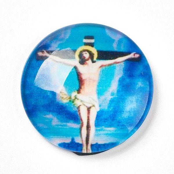 

PandaHall Glass Cabochons, Half Round/Dome with Crucifix Cross, For Easter, Colorful, 25x6~6.5mm Glass Human