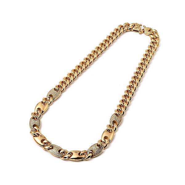 

PandaHall Crystal Rhinestone Coffee Bean Link Chain Necklace, Ion Plating(IP) 304 Stainless Steel Curb Chains Gothic Necklace for Men Women..., Clear