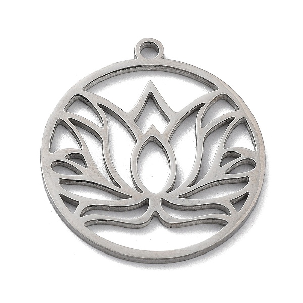 

PandaHall 304 Stainless Steel Pendants, Laser Cut, Flat Round with Lotus Charm, Stainless Steel Color, 27.5x25x1mm, Hole: 2mm 304 Stainless...