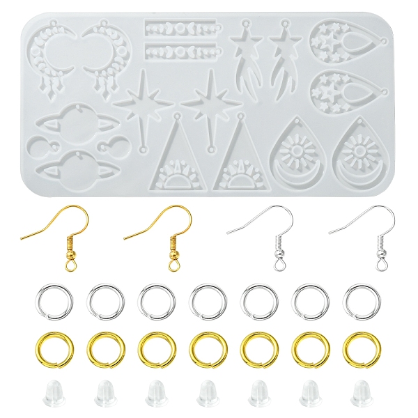 

PandaHall 1Pc Star & Planet & Teardrop Pendant Silicone Molds, Resin Casting Molds, with 40Pcs Iron Earring Hooks & 80Pcs Jump Rings, White...