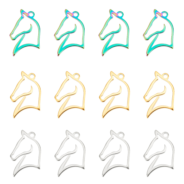 

PandaHall UNICRAFTALE About 12Pcs 3 Colors 304 Stainless Steel Horse Pendants Hollow Charms Animal Charms Equestrian Horsemanship Charms...