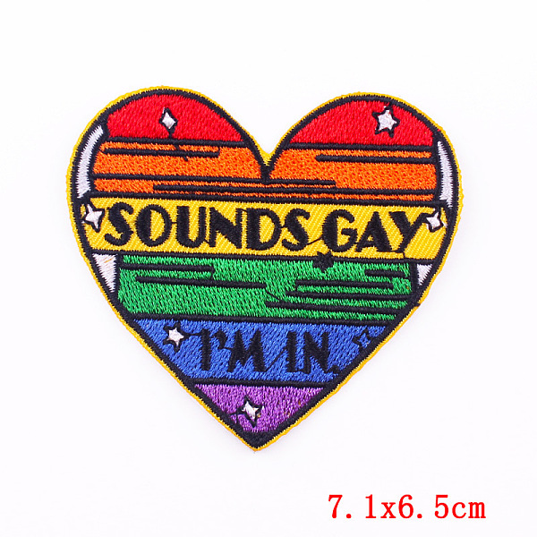 PandaHall Computerized Embroidery Cloth Iron on/Sew on Patches, Costume Accessories, Heart with Word, Colorful, 65x71mm Cloth Heart