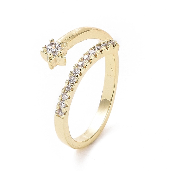 

PandaHall Clear Cubic Zirconia Star Open Cuff Ring, Brass Jewelry for Women, Golden, US Size 6 1/2(16.9mm) Brass+Cubic Zirconia Clear
