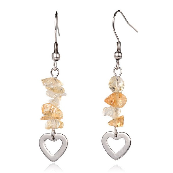 Coeur Citrine Naturelle Pendentif Boucles D'oreilles