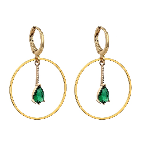 

PandaHall Brass Huggie Hoop Earring, with Transparent Glass Pendants, Teardrop, Golden, Sea Green, 37mm, Pin: 0.8mm Glass Teardrop