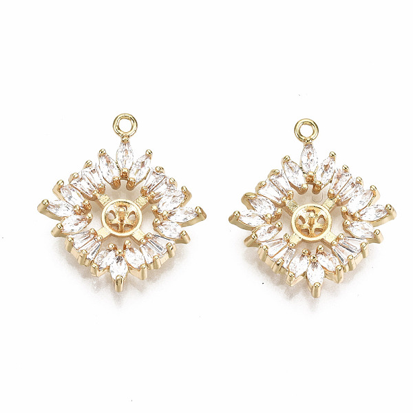 

PandaHall Brass Micro Pave Clear Cubic Zirconia Peg Bails Pendants, for Half Drilled Bead, Nickel Free, Flower, Real 18K Gold Plated...