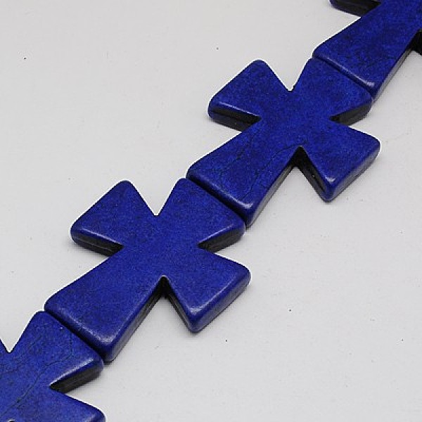 

PandaHall Synthetic Turquoise Beads Strands, Dyed, Cross, Dark Blue, 49x40x8mm, Hole: 1mm, about 46pcs/1000g Synthetic Turquoise Cross Blue