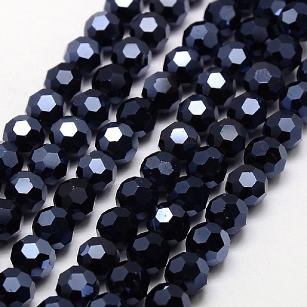 PandaHall Full Plated Faceted(32 Facets) Round Electroplate Glass Strand Beads, Hematite Plated, 4mm, Hole: 1mm, about 88~90pcs/strand...
