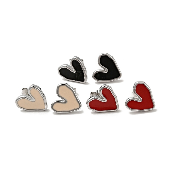 

PandaHall Heart 304 Stainless Steel Stud Enamel Earrings, with 316 Surgical Stainless Steel Pin, Mixed Color, 12.5x13mm, Pin: 0.7mm 304..., Multicolor