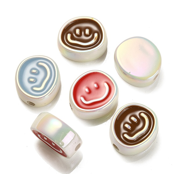 

PandaHall UV Plating Rainbow Iridescent Acrylic Enamel Beads, Oval with Smiling Face Pattern, Mixed Color, 19.5x21.5x9mm, Hole: 3.5mm..., Multicolor