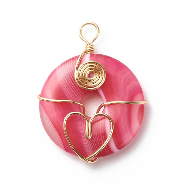 

PandaHall Natural Striped Agate/Banded Agate Pendants, Dyed, with Eco-Friendly Copper Wire Wrapped, Donut/Pi Disc Charm, Mixed Color, Real..., Multicolor