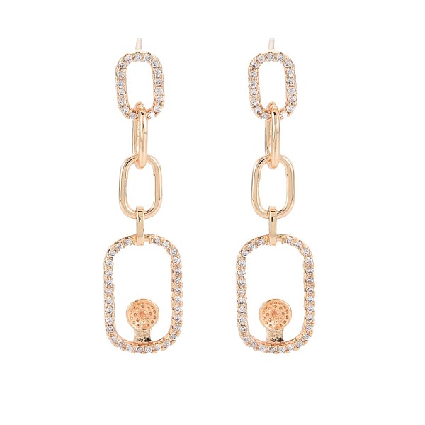

PandaHall Brass Micro Pave Clear Cubic Zirconia Stud Earring Findings, for Half Drilled Beads, Nickel Free, Oval, Real 18K Gold Plated...