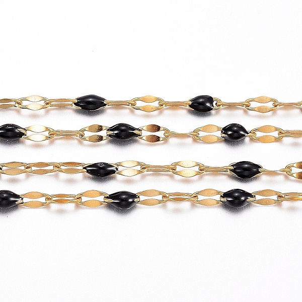 

PandaHall 3.28 Feet Ion Plating(IP) 304 Stainless Steel Link Chains, with Enamel, Soldered, Golden, Black, 4~10x2x0.4~2mm 304 Stainless...