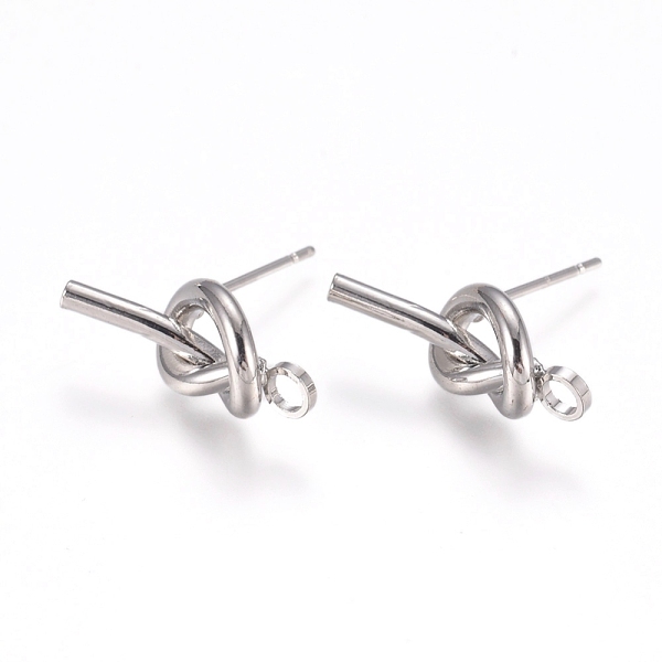 

PandaHall Rack Plating Brass Stud Earring Findings, with 316 Surgical Stainless Steel Pin and Loop, Knot, Platinum, 19x7.5x4mm, Hole: 2mm...