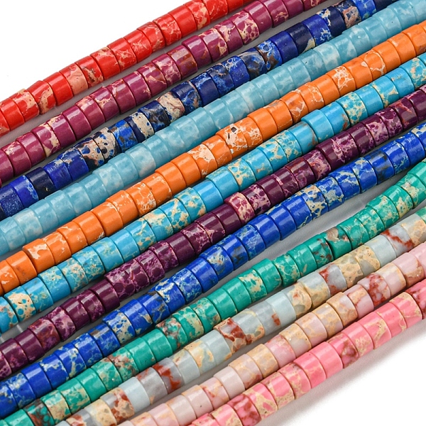 

PandaHall Synthetic Imperial Jasper Dyed Beads Strands, Disc, Heishi Beads, Mixed Color, 4~4.5x2~3mm, Hole: 0.7mm, about 140~141pcs/strand..., Multicolor