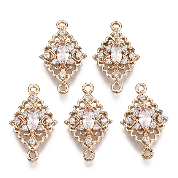 

PandaHall Brass Micro Pave Cubic Zirconia Links Connectors, Long-Lasting Plated, Rhombus, Light Gold, Clear, 20x12x4mm, Hole: 1.2mm...