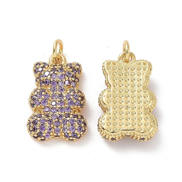 

PandaHall Brass Micro Pave Cubic Zirconia Pendants, with Jump Ring, Bear Charms, Golden, Medium Purple, 19x12x4mm, Hole: 3mm Brass+Cubic...