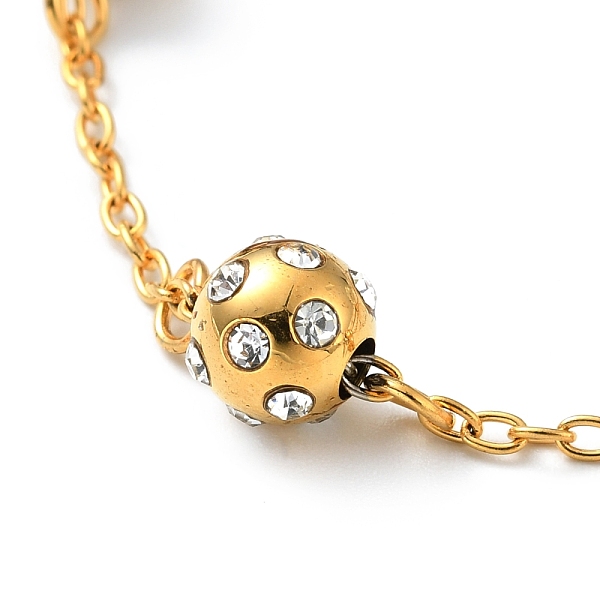 

PandaHall Crystal Rhinestone Round Beaded Bracelet with Vacuum Plating 304 Stainless Steel Chains for Women, Golden, 7-1/4 inch(18.5cm)...