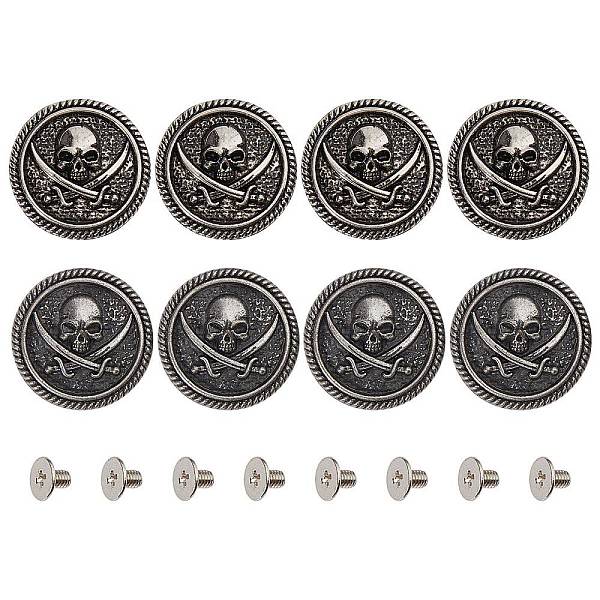 

PandaHall Gorgecraft 8 Sets 2 Style Alloy Coin Screwback Rivets, DIY Leather Craft Nail, Flat Round with Skull & Sword Pattern, Antique...