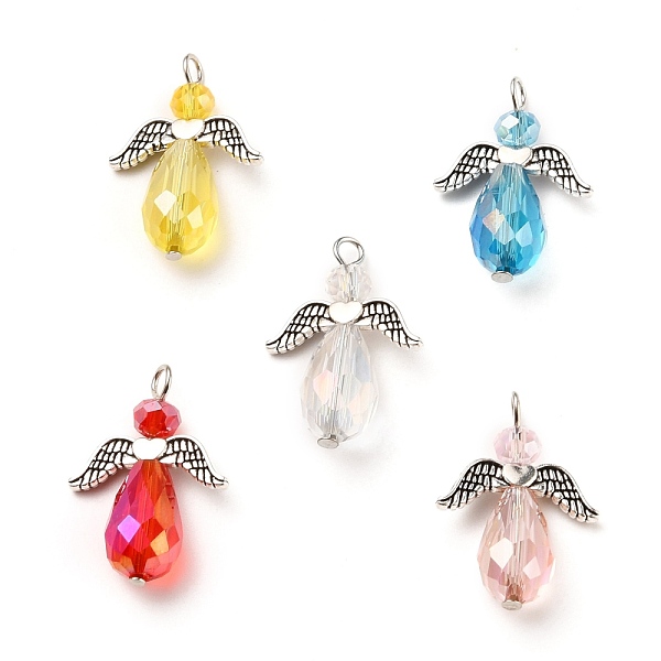 

PandaHall Electroplate Glass Pendants, with Wing Alloy Beads and Iron Findings, Angel, Antique Silver & Platinum, Mixed Color..., Multicolor