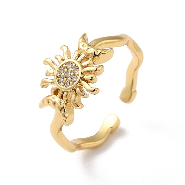 

PandaHall Sun & Moon Brass Micro Pave Cubic Zirconia Cuff Rings, Long-Lasting Plated Open Ring for Women, Cadmium Free & Lead Free, Real 18K..., Clear