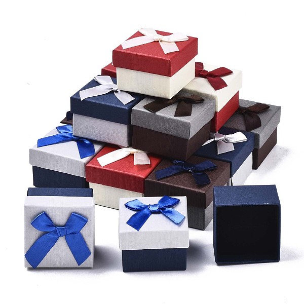

PandaHall Cardboard Ring Boxes, with Bowknot Ribbon Outside and Black Sponge Inside, Square Jewelry Gift Boxes, Mixed Color..., Multicolor