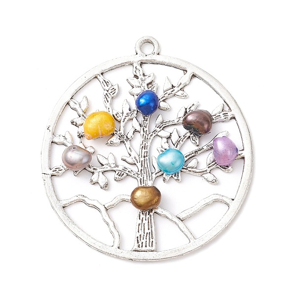 

PandaHall Tibetan Style Alloy Pendants, with Natural Cultured Freshwater Pearl Beads, Colorful, 60x55.5x6mm, Hole: 3.2mm Alloy Tree of Life..., Multicolor