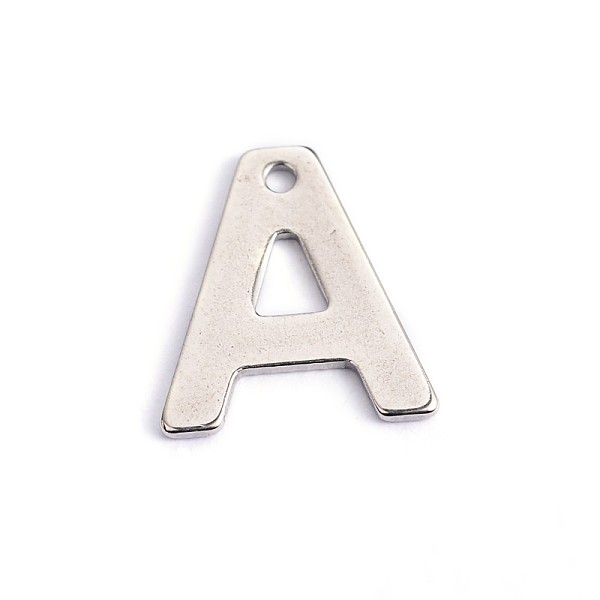 

PandaHall 304 Stainless Steel Letter Charms, Letter.A, 11x10x0.5mm, Hole: 1mm 304 Stainless Steel Letter