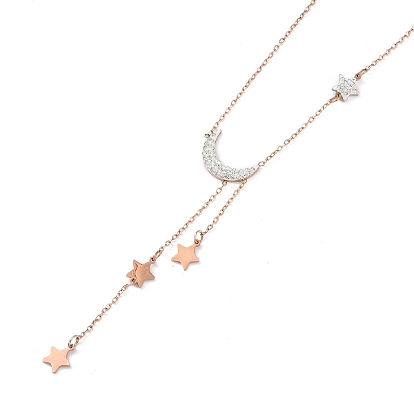 

PandaHall Ion Plating(IP) 304 Stainless Steel with Polymer Clay Rhinestone Necklaces, Star & Moon Pendant Necklaces for Women, Rose Gold..., Clear